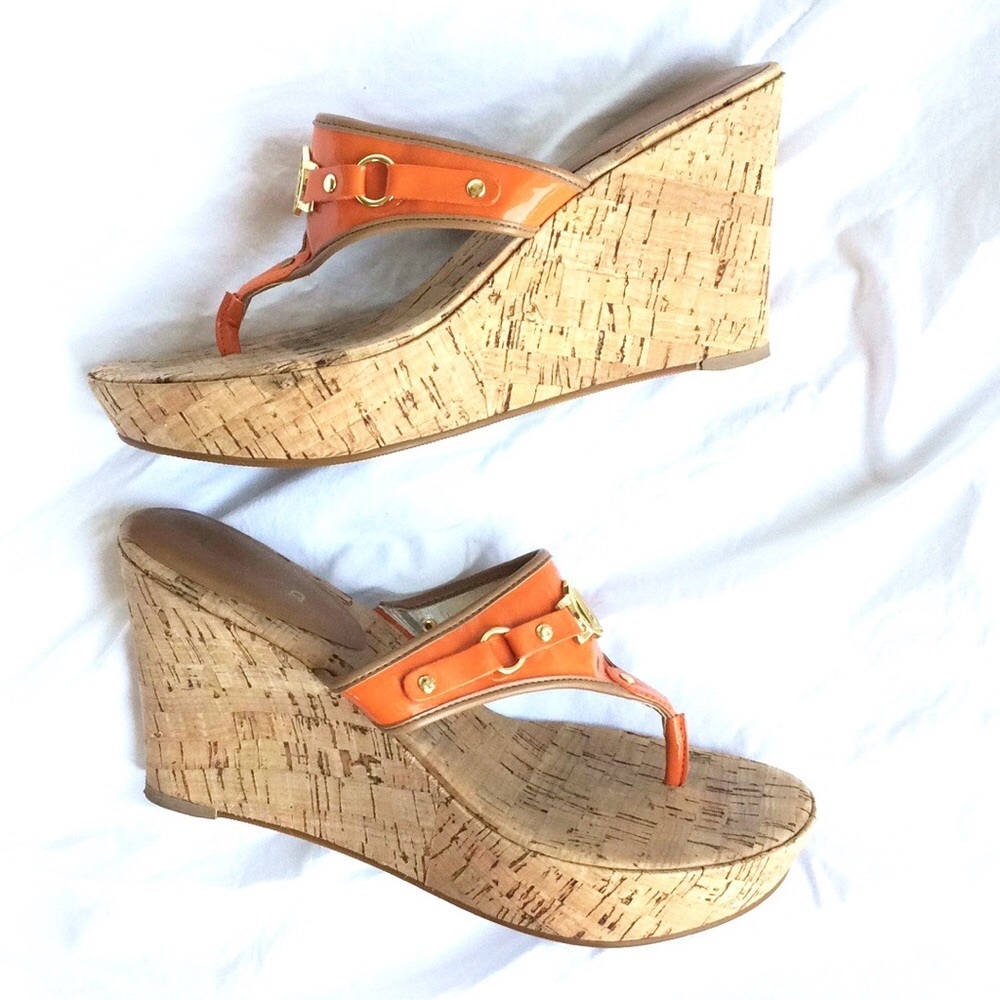 Unisa Orange ‘Patent’ Platform Wedge Sandal Sz 9